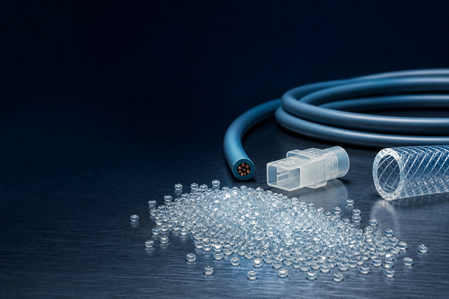 TPU pellets, flexible cable, connector and industrial hose